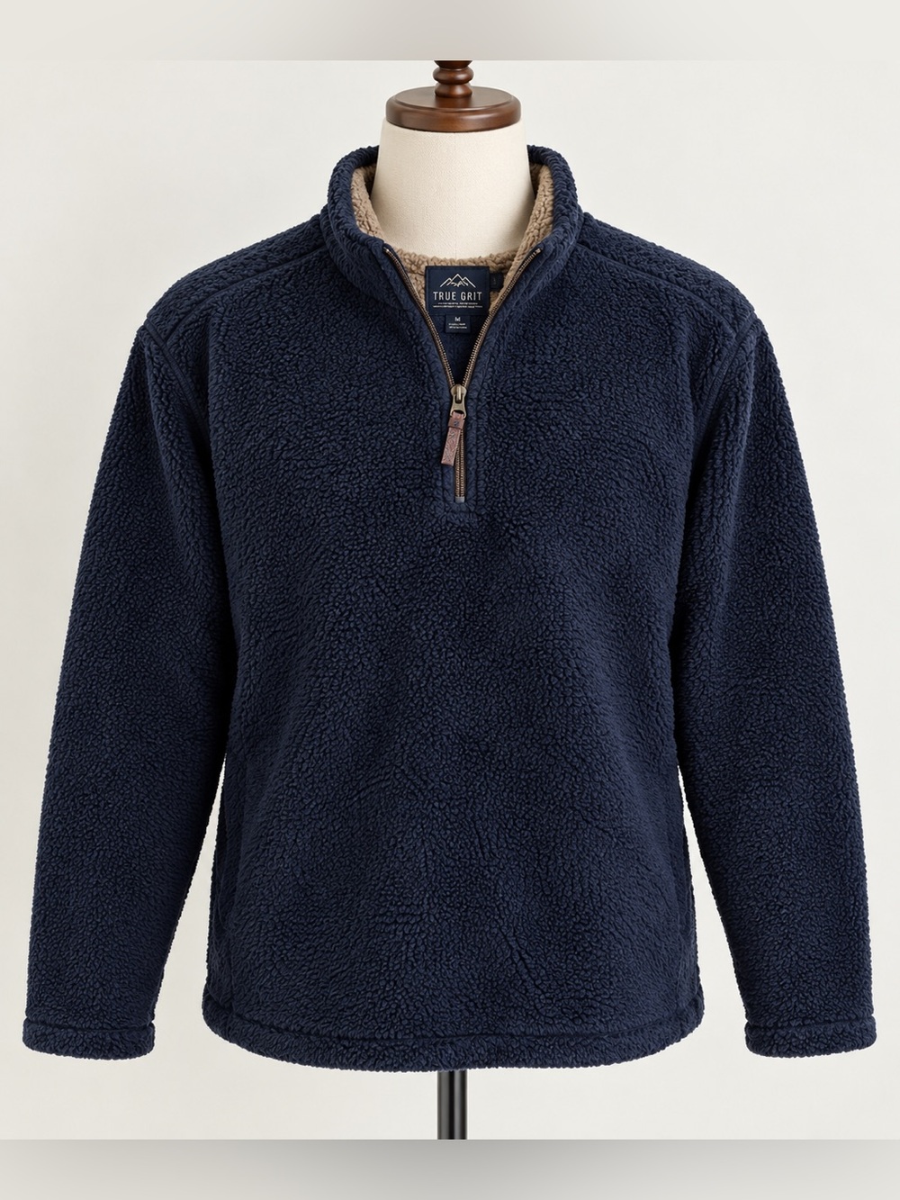 Men's True Grit Navy Fleece Quarter Zip Pullover  Shirt Top Medium